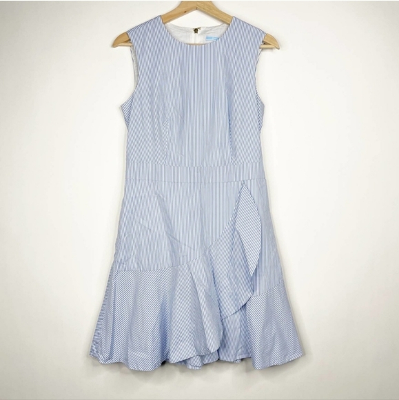Draper James Striped Ruffle Tulip Fit and Flare Dress 6 Blue White Lined #7464 - Picture 6 of 9